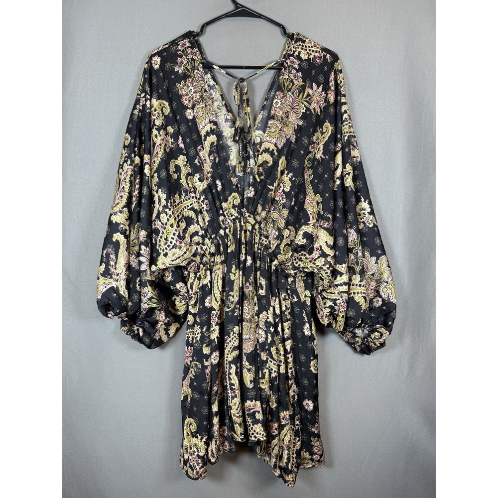 Free People Arzel Mini Dress Black Combo Paisley Festival Boho V Neck XS - Picture 9 of 16